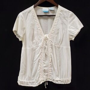 Announcements Womens  Beaded Fairy Beaded Babydoll Maternity Top Size M White